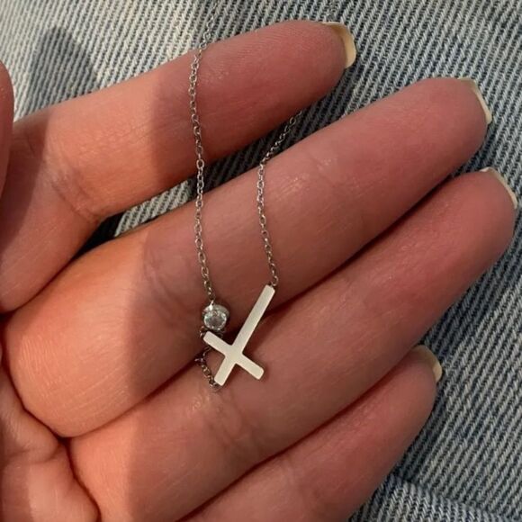 Delicate Petite Sideway Cross Necklace - Picture 5 of 9